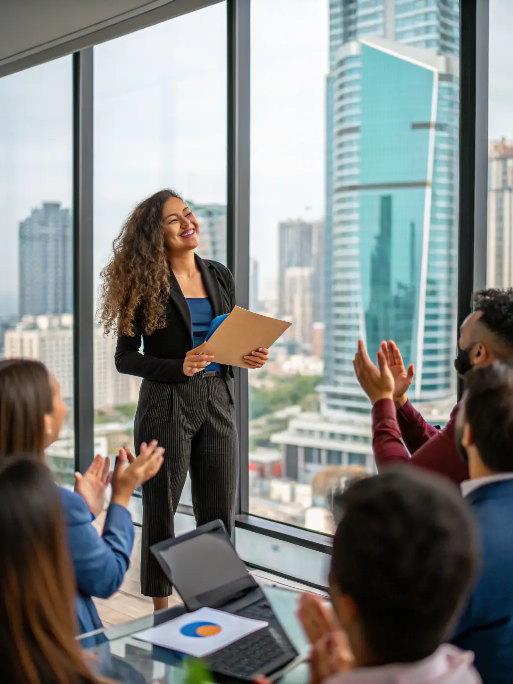 A person receiving a promotion at work, symbolizing increased earning potential and career growth after completing the 3A certification.