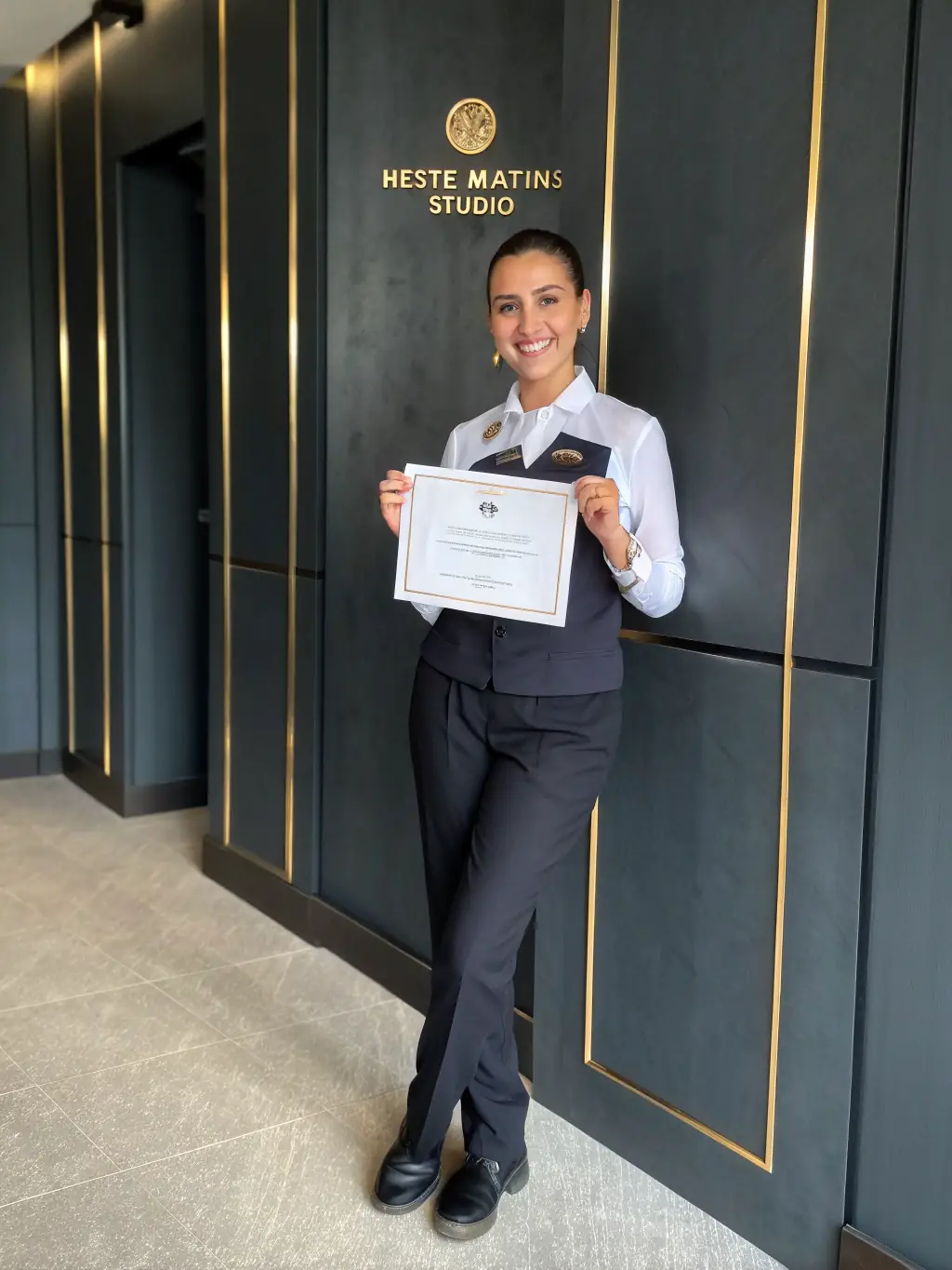 A graduate receiving a certification, symbolizing the recognition and validation of their expertise in AI and cybersecurity.